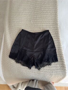 Black Lace Trim Satin Shorts